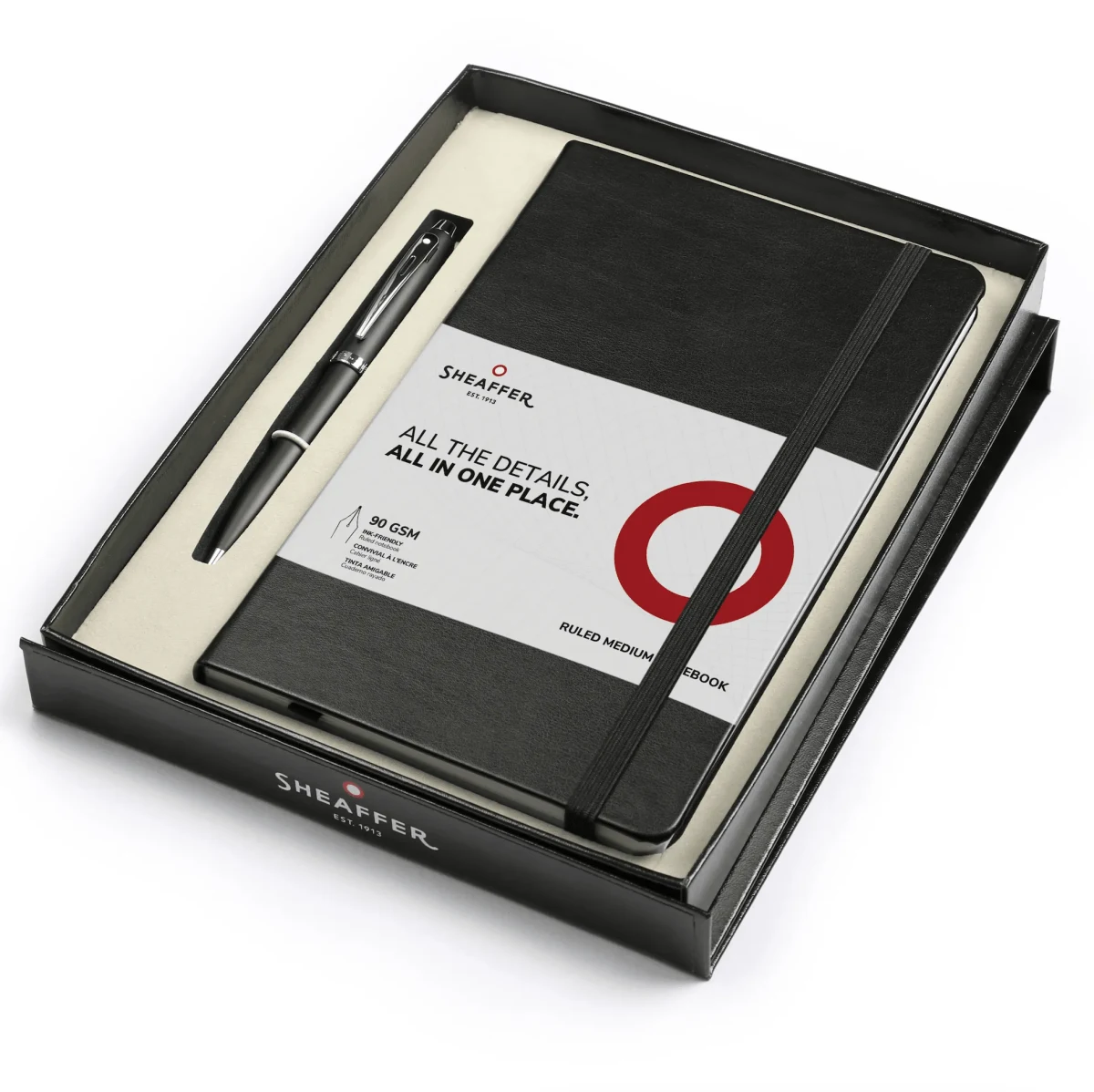 Set Sheaffer S300 G9325, Negro Brillante Gt + Portaplumas De Cuero1