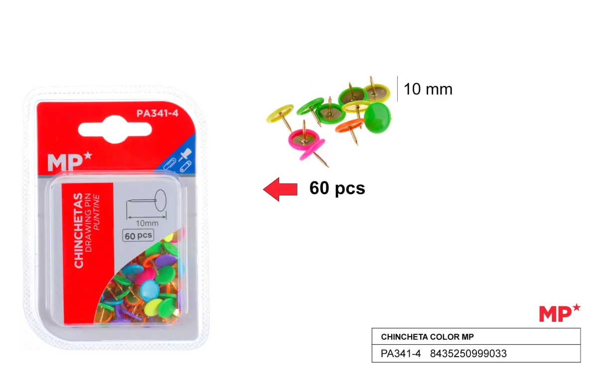 Pack De Chinches Colores Fluorescente 10mm X 60Udsdo1
