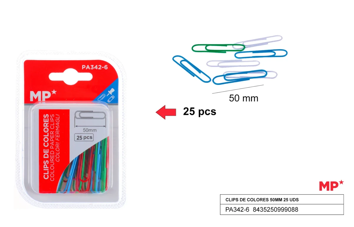 Pack De Clips De Colores 50mm X 25Uds Color Variado1