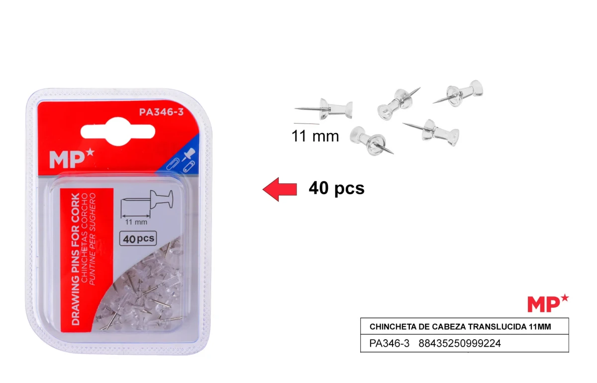 Pack De Chinches Cabeza Translucida 11mm 40Uds Transparente1