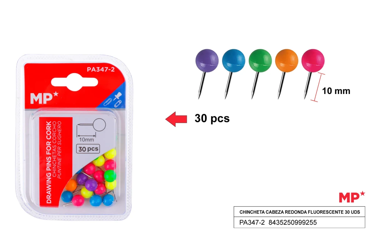 Pack De Chinches Cabeza Redonda Fluorescente 10mm X 30Udsdo1