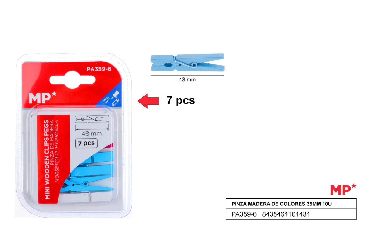 Caja De Pinzas De Madera De Colores 48mm X 7Udsdo1
