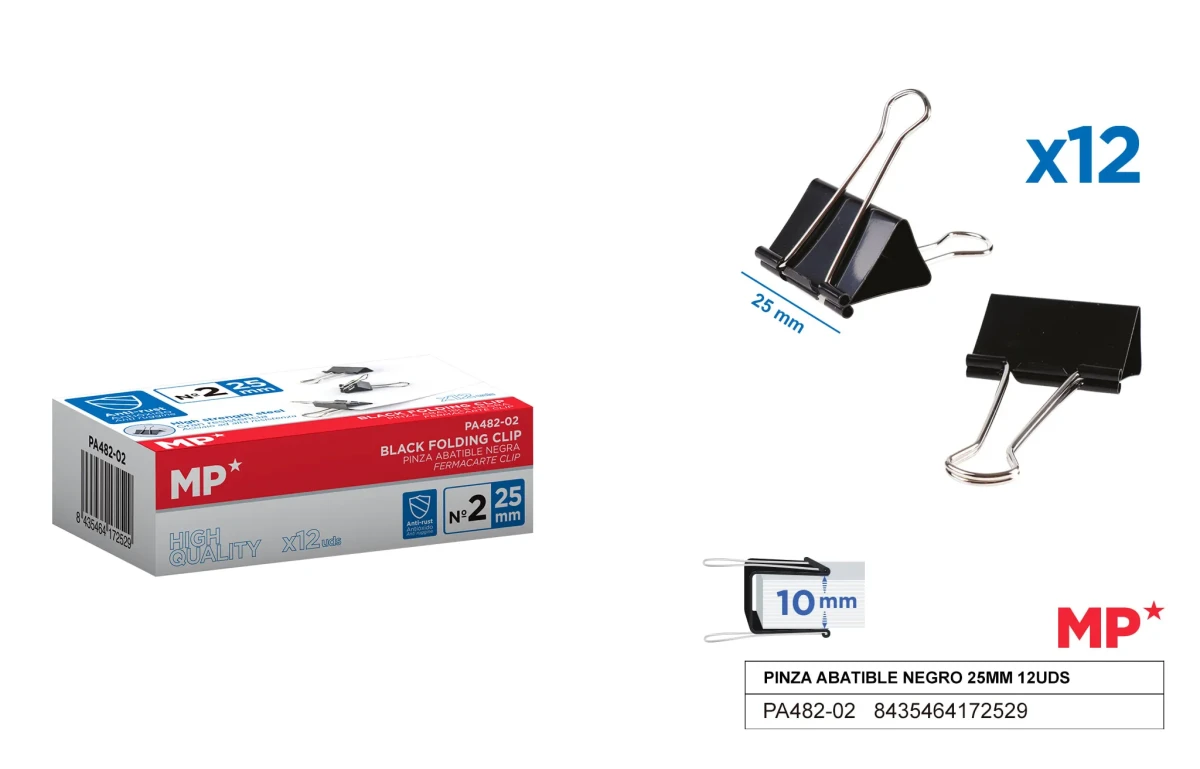 Caja De Clips 25mmX10mm X 12Uds Color Variado1