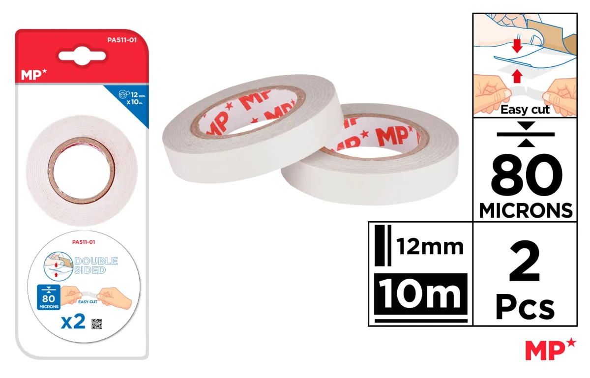 Cinta Adhesiva Doble Cara 80Micras 12Mm x 10Mt (MP)1