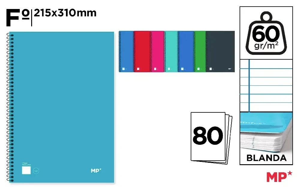 CUADERNO Madrid Papel ESPIRAL Fº 80 HOJAS 60 g/m²1