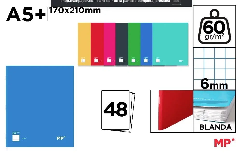 CUADERNO Madrid Papel GRAPADO A5+ 48 HOJAS 60 g/m² 6.1