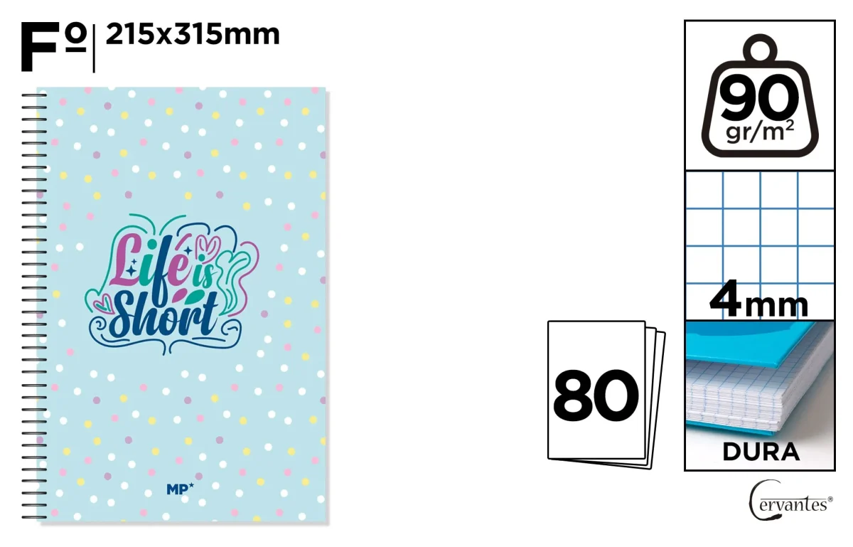 Cuaderno Espiral Fº 80 Hojas 90 G/M² Life (MP)1