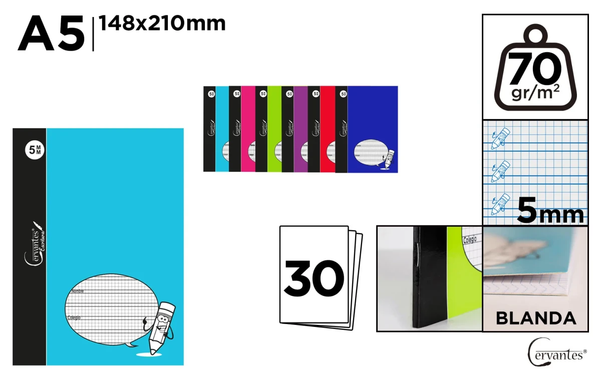 Cuaderno Cuartilla 30 Hojas 5 Mm 70 G/M² (MP)1