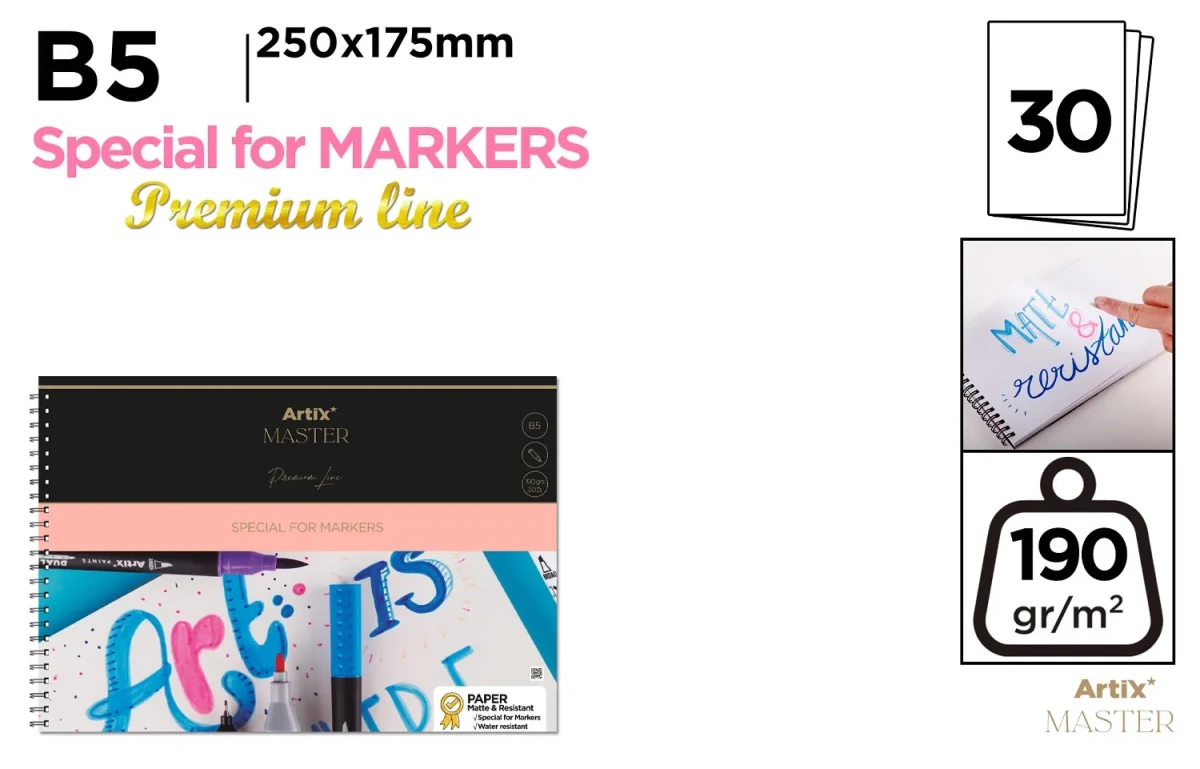 Block De Papel para marcadores 190g 30 Hojas B5 Espiral (MP)1