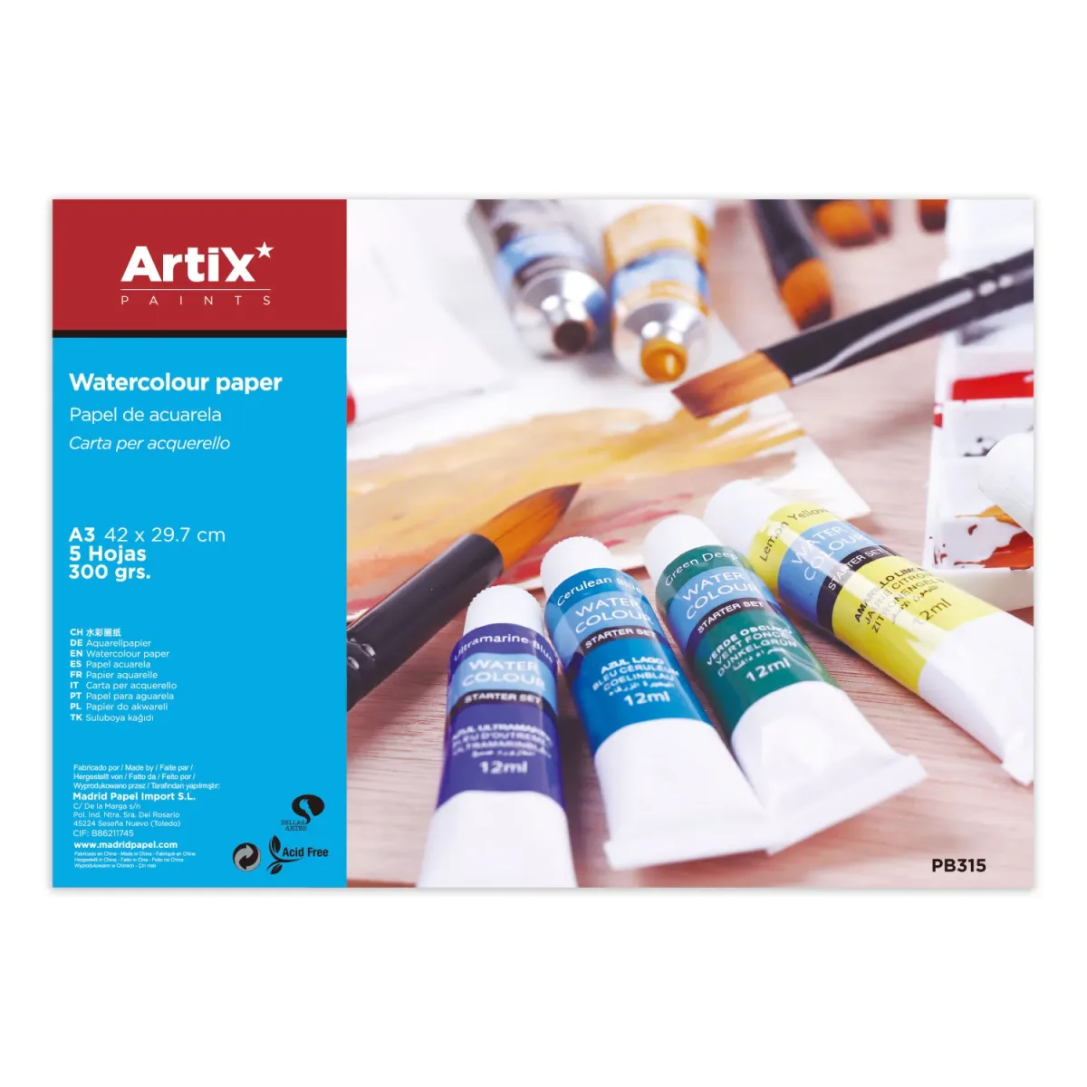 PAPEL ACUARELA 5HOJAS A3 42CM*29.7CM (MP)1