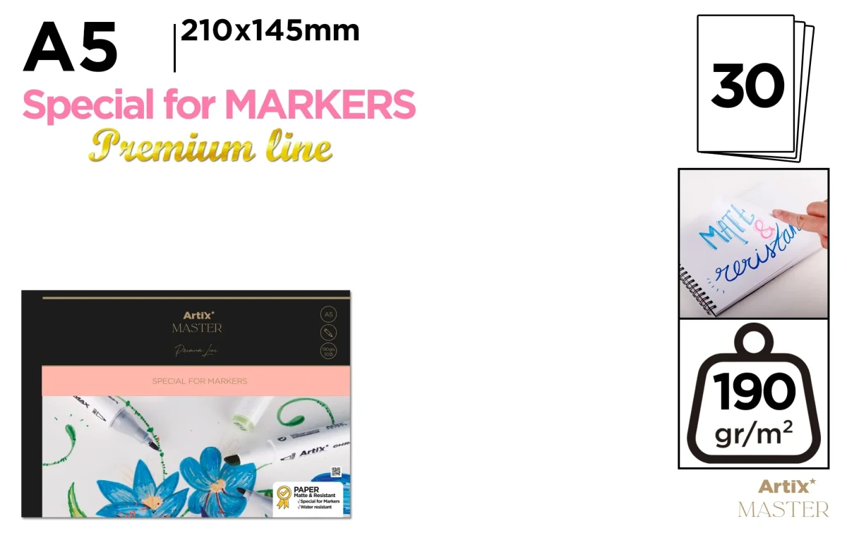 Block De Papel para marcadores 190g 30 Hojas A5 (MP)1