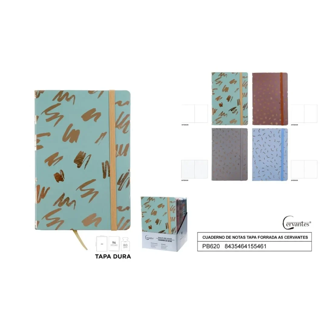 Cuaderno Tapa Dura C/Elástico 96h tamaño A5 Marca Cervantes1