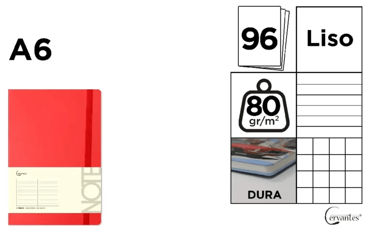 CUADERNO DE NOTAS Cervantes TAPA FORRADA ROJO A6.1