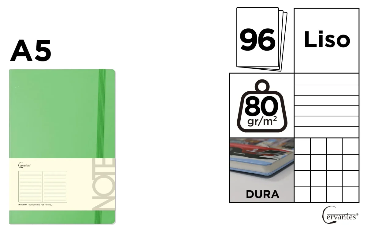 Cuaderno De Notas Tapa Forrada Verde Jade A5- Cervantes1