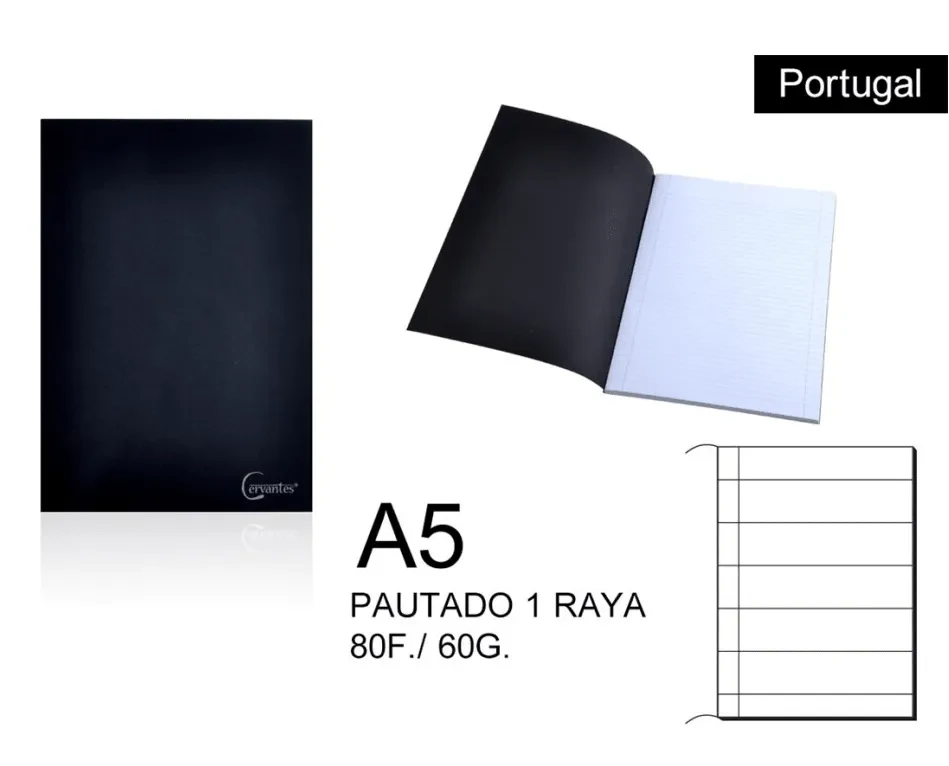 Cuaderno De Lineas Tapa Blanda X 80 Hjs /60Gr A5 Marca Cervantes Color Negro (MP)1