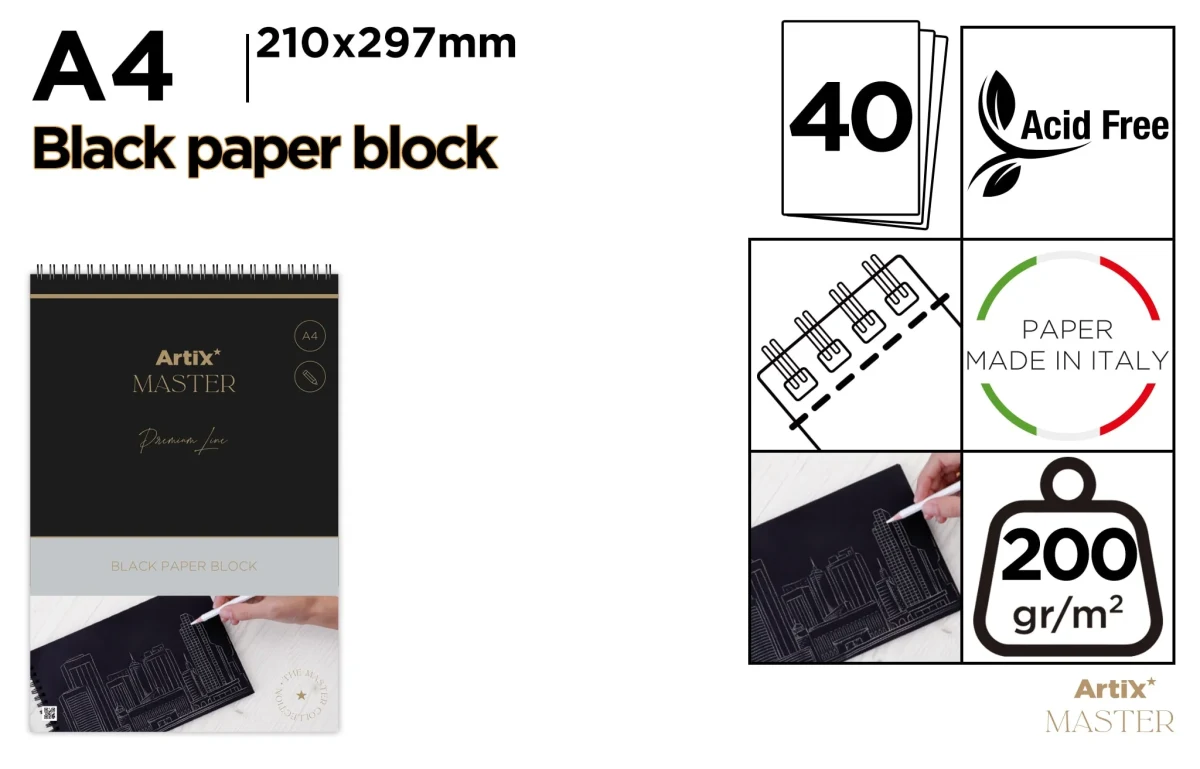 Block De Dibujo Papel Negro 200G A4 40Hojas (MP)1