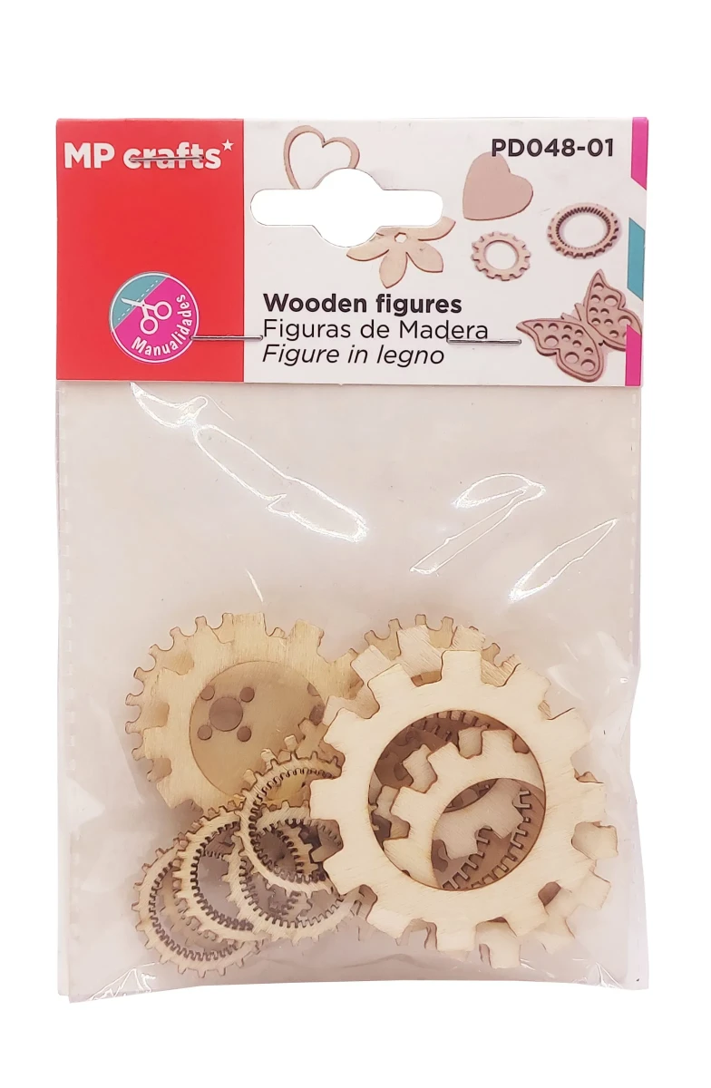 Set De Figuras De Madera Diseño Engranajes Super Finos X 19Uds Marca MP Crafts Color Beige (MP)1