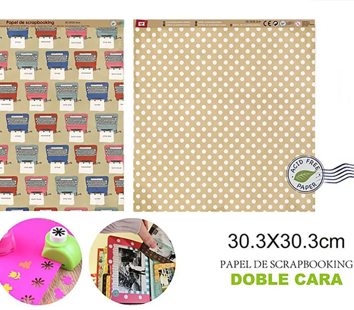 Papel De Scrapbooking Doble Cara Puntos/Maquina 30.3X30.3Cm1