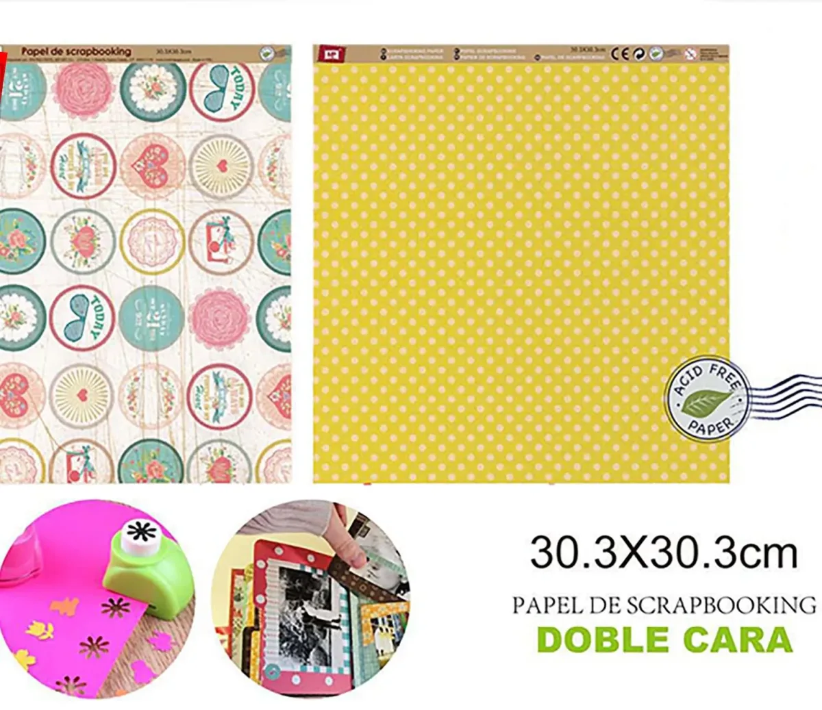 Papel De Scrapbooking Doble Cara Puntos/Corazones1