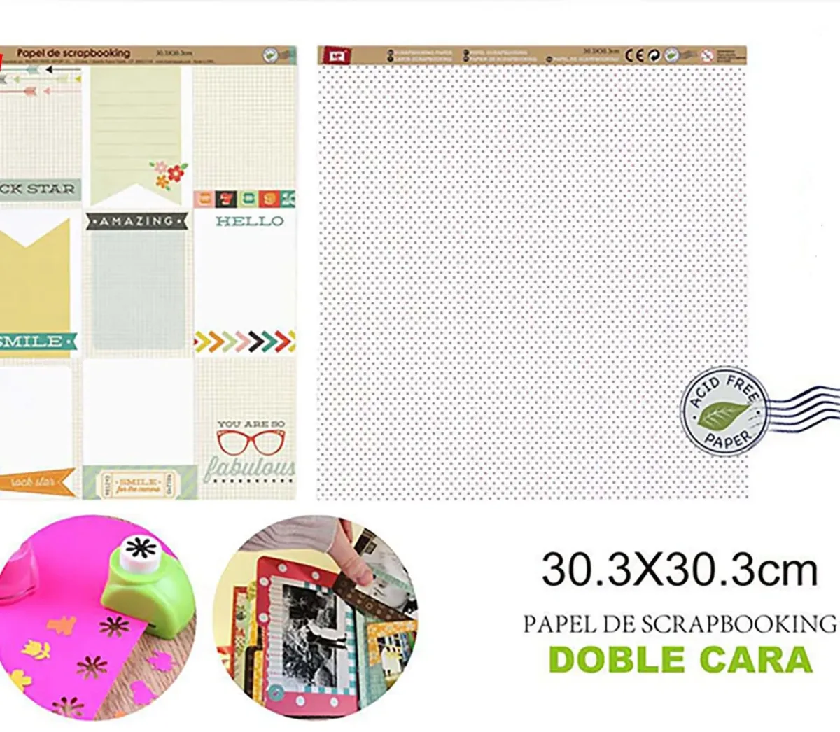 Papel De Scrapbooking Doble Cara Puntos/Sticker 30.3X30.3Cm1
