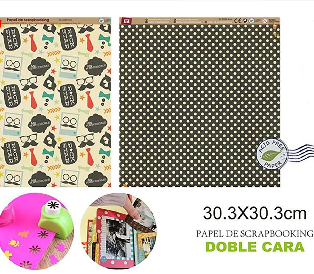 Papel De Scrapbooking Doble Cara Puntos/Corbatas 30.3X30.3Cm1