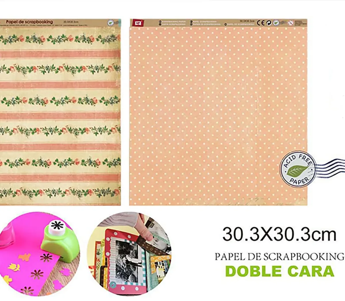 Papel De Scrapbooking Doble Cara Flores/Lineas/Puntos1