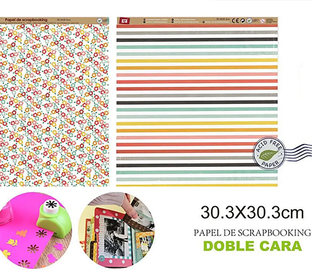 Papel De Scrapbooking Doble Cara Lineas/Flores 30.3X30.3Cmdo1