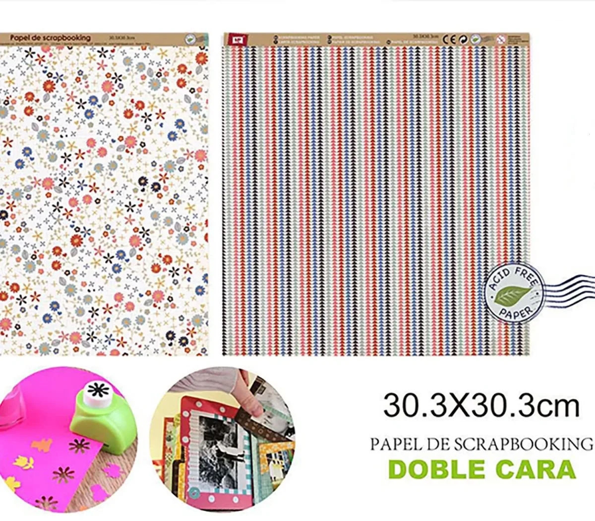 Papel De Scrapbooking Doble Cara Flores/Triangulos1