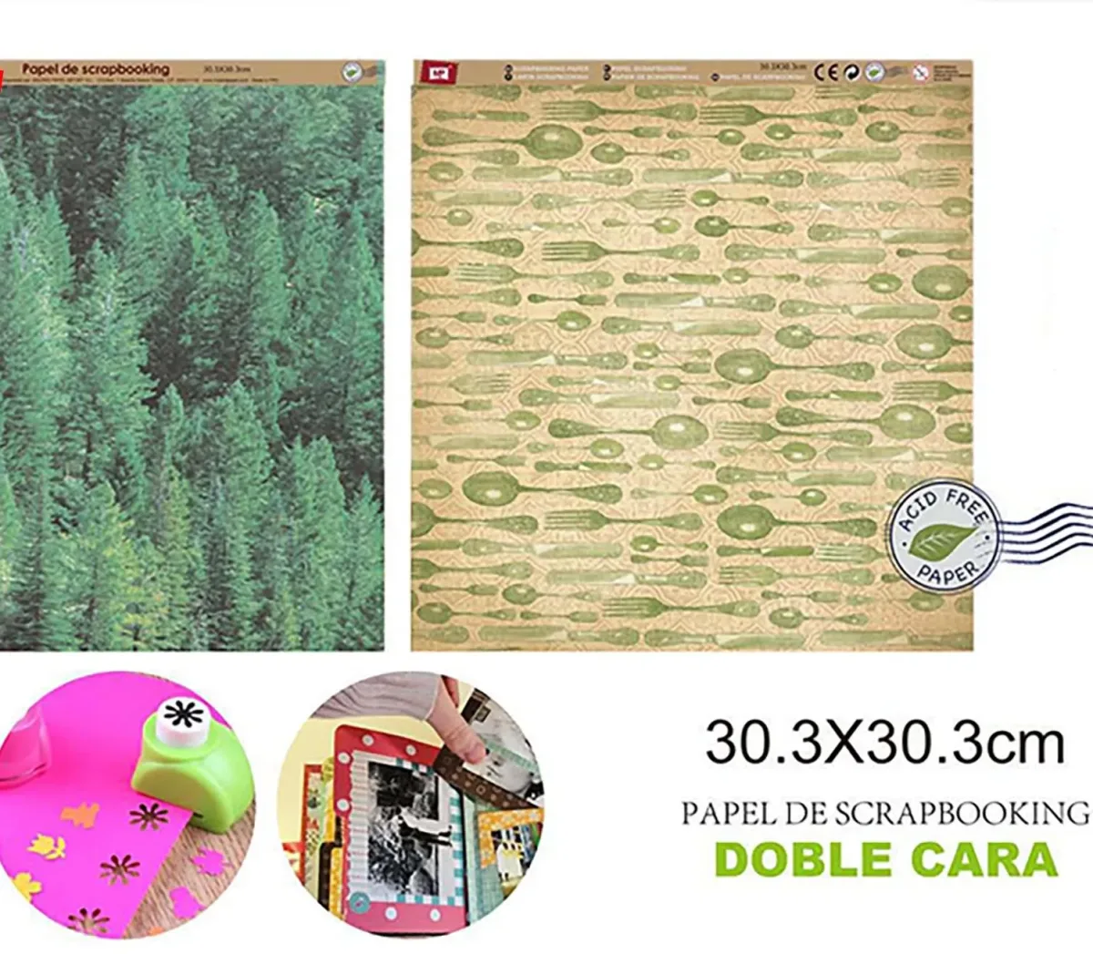 Papel De Scrapbooking Doble Cara Pinos/Cubiertos 30.3X30.3Cm1