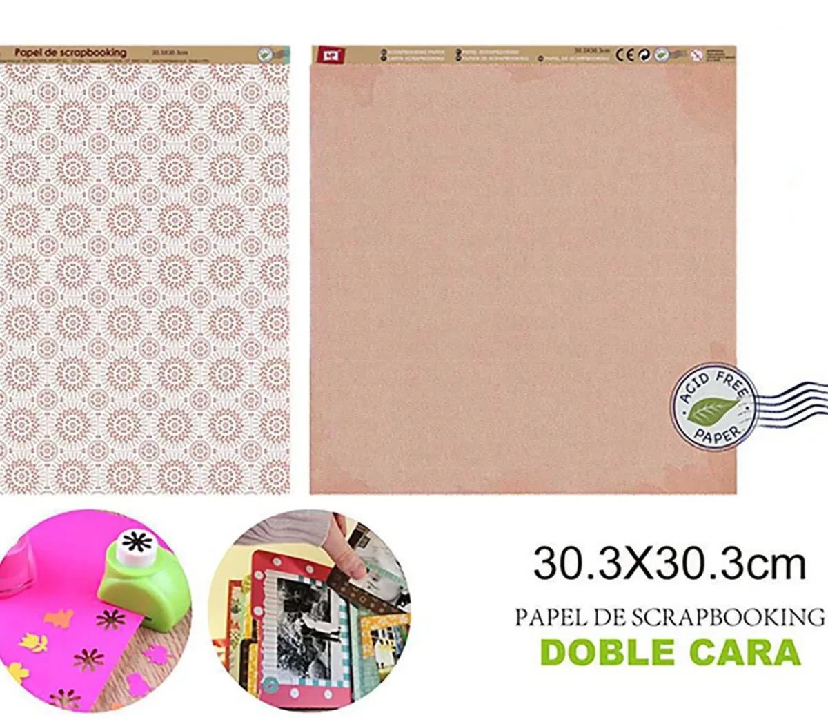 Papel De Scrapbooking Doble Cara Mandalas/Liso 30.3X30.3Cmdo1