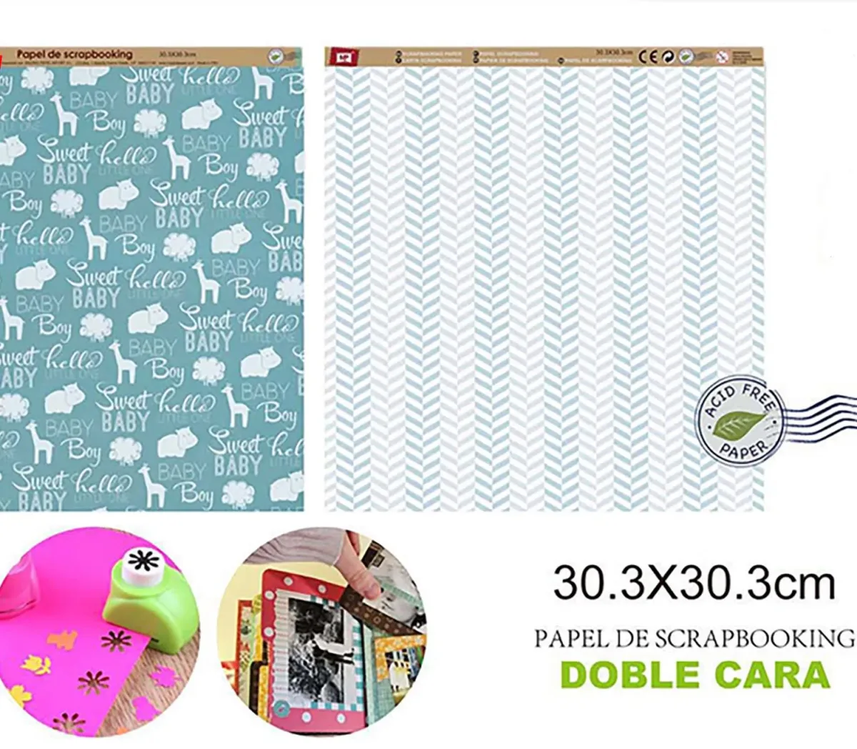 Papel De Scrapbooking Doble Cara Animalitos/Lineas1