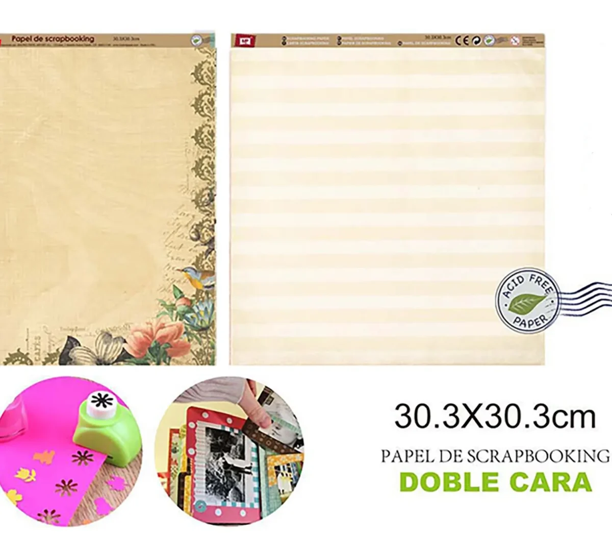 Papel De Scrapbooking Doble Cara BordeJardin/Lineas1
