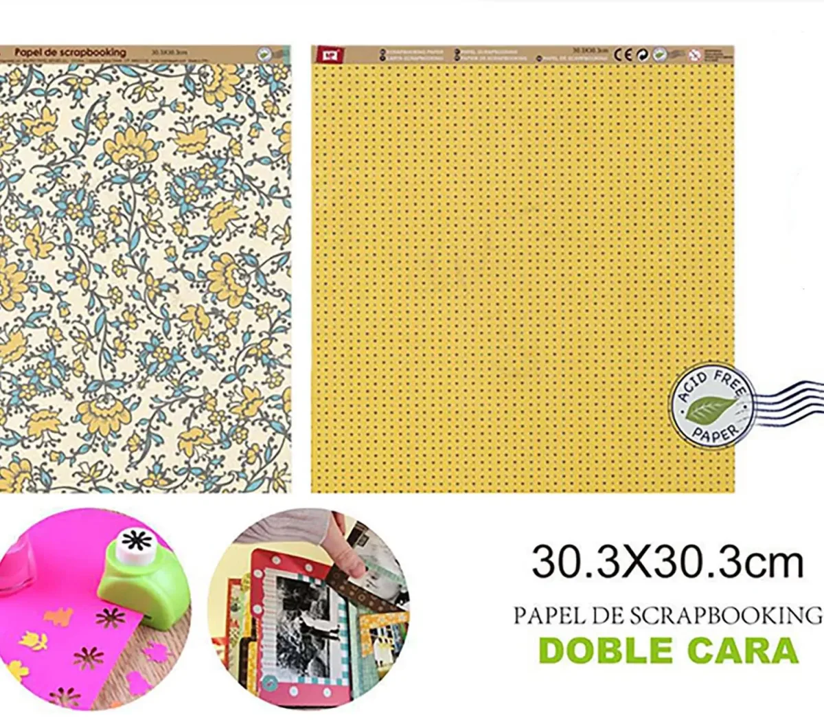 Papel De Scrapbooking Doble Cara Puntitos/Flores 30.3X30.3Cm1