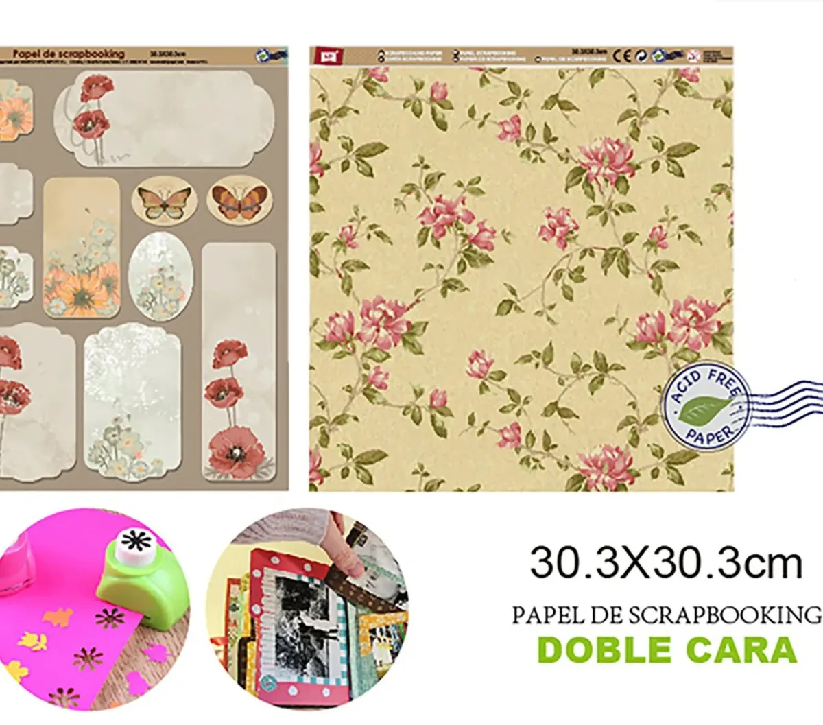 Papel De Scrapbooking Doble Cara Flores/Mariposas1