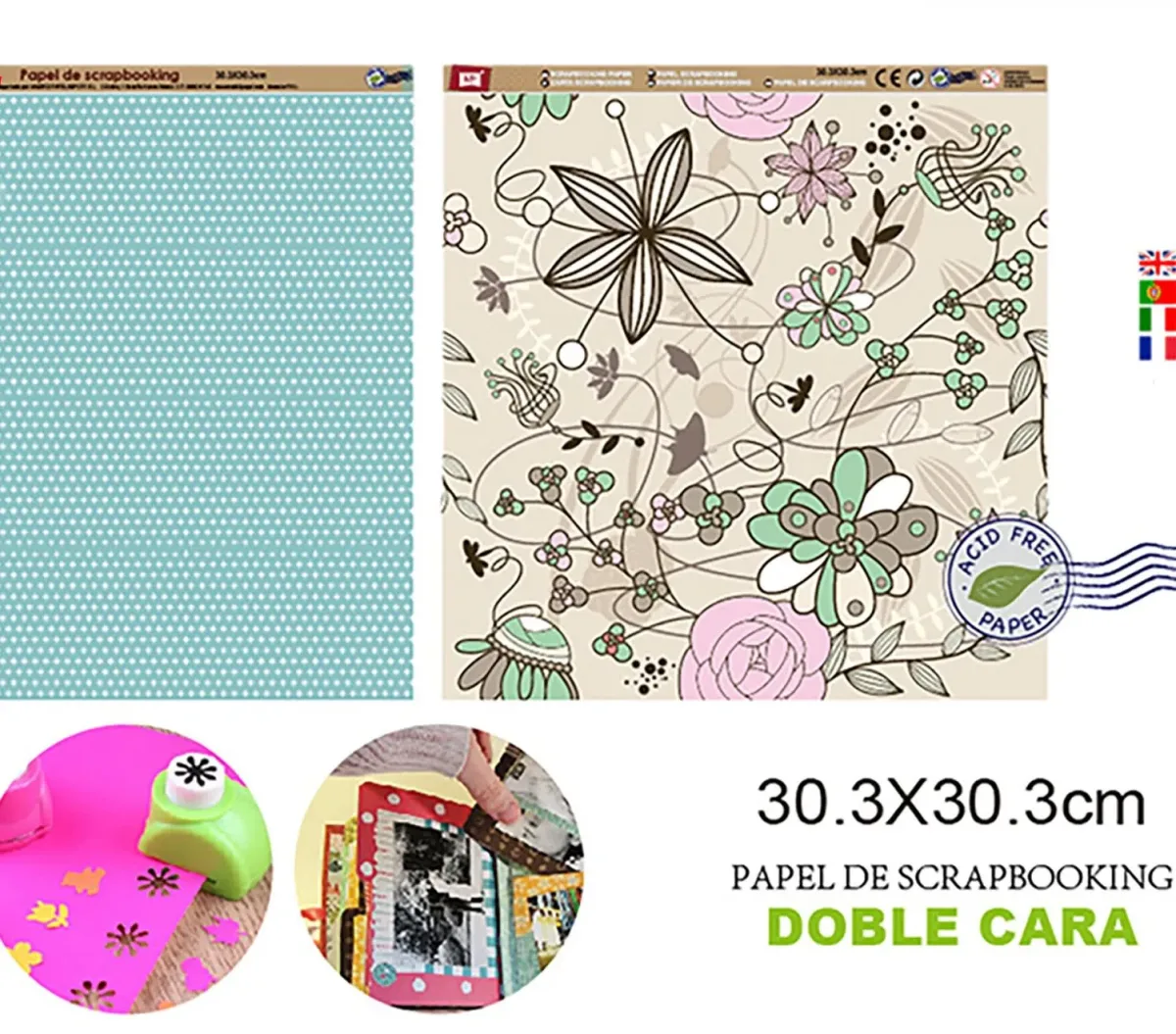Papel De Scrapbooking Doble Cara Jardin/Puntos 30.3X30.3Cmdo1