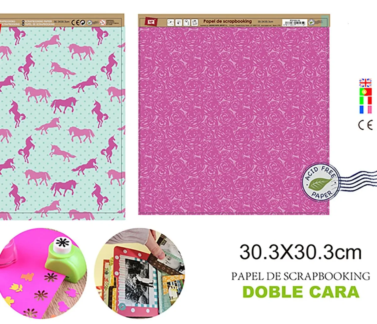 Papel De Scrapbooking Doble Cara Rosas/Caballos 30.3X30.3Cm1