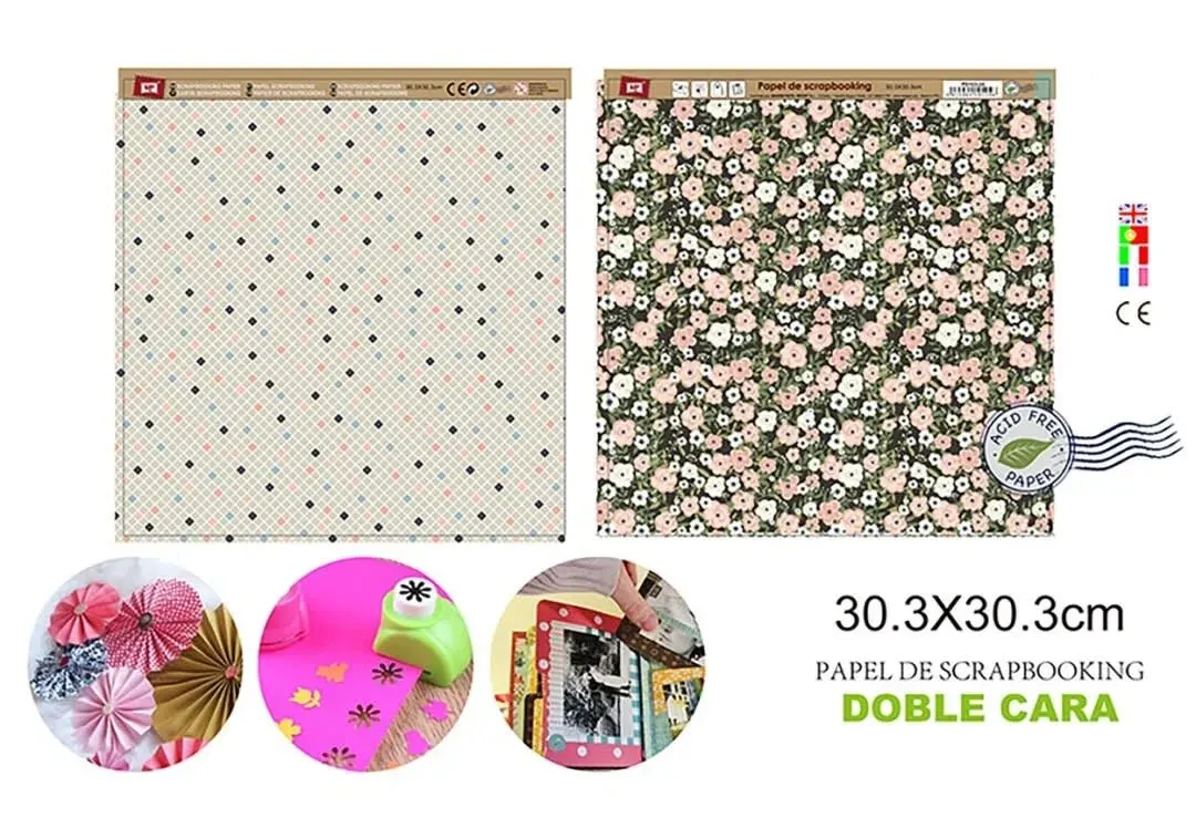 Papel De Scrapbooking Doble Cara Rositas/Cuadritos1