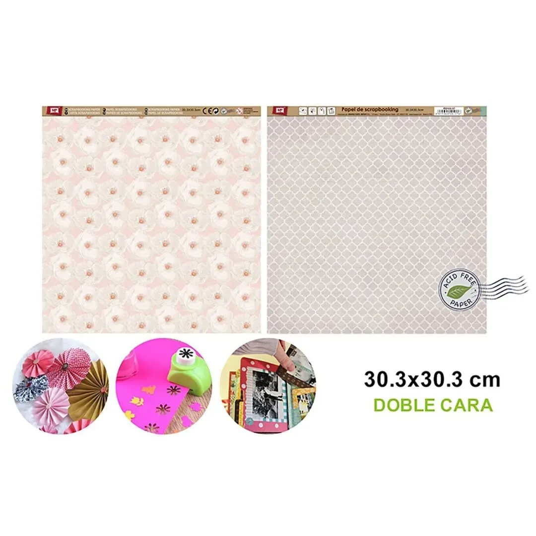 Papel De Scrapbooking Doble Cara Nubes/Flores 30.3X30.3Cmdo1