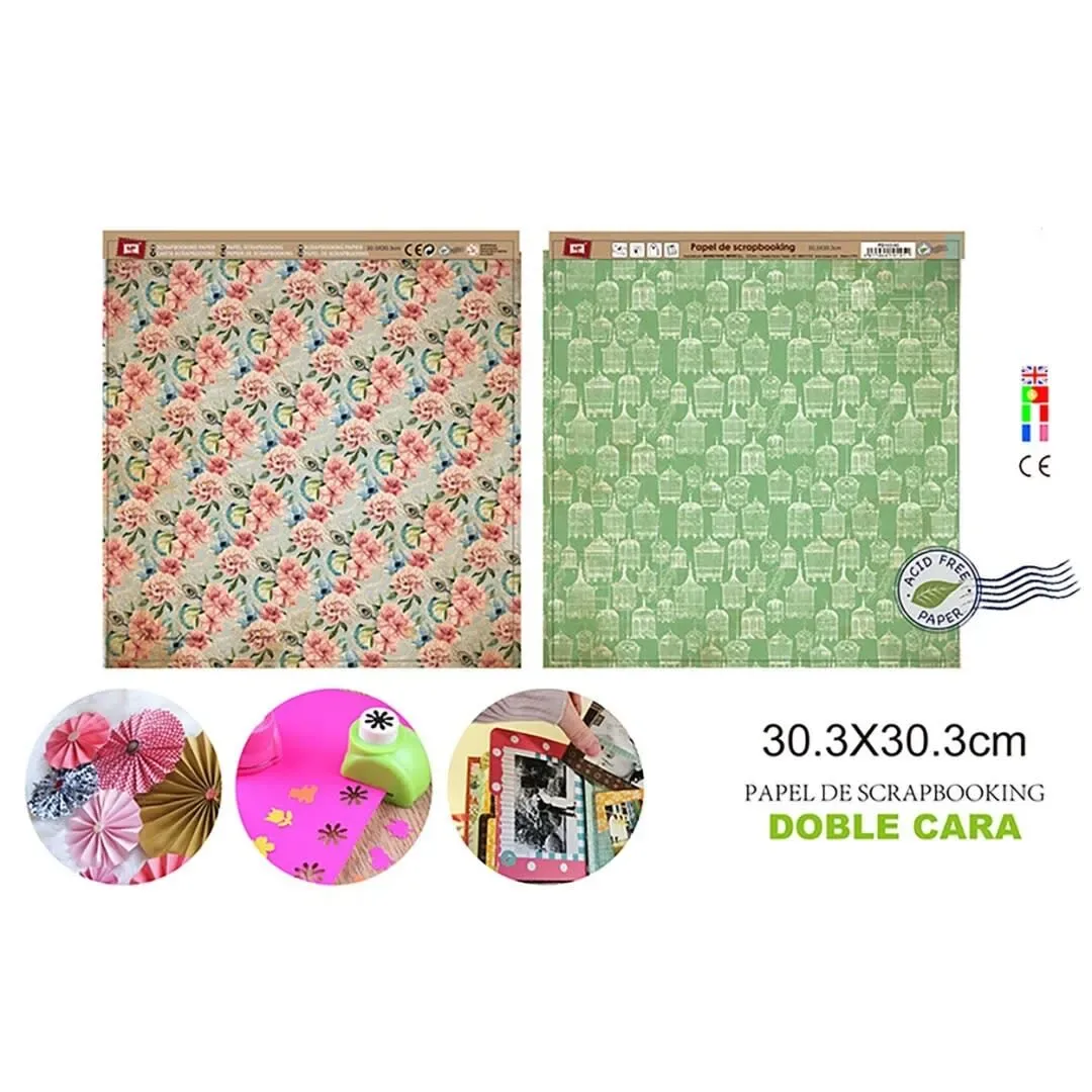 Papel De Scrapbooking Doble Cara Rositas/Jaulitas1