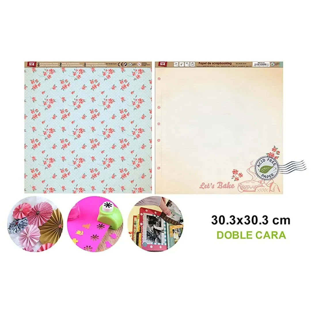 Papel De Scrapbooking D/Cara Lineas Marmoleadas/Ramilletes1