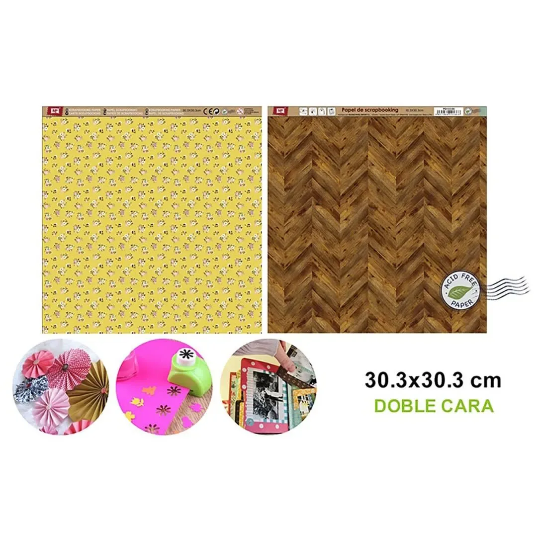 Papel De Scrapbooking Doble Cara Madera/Ramilletes1