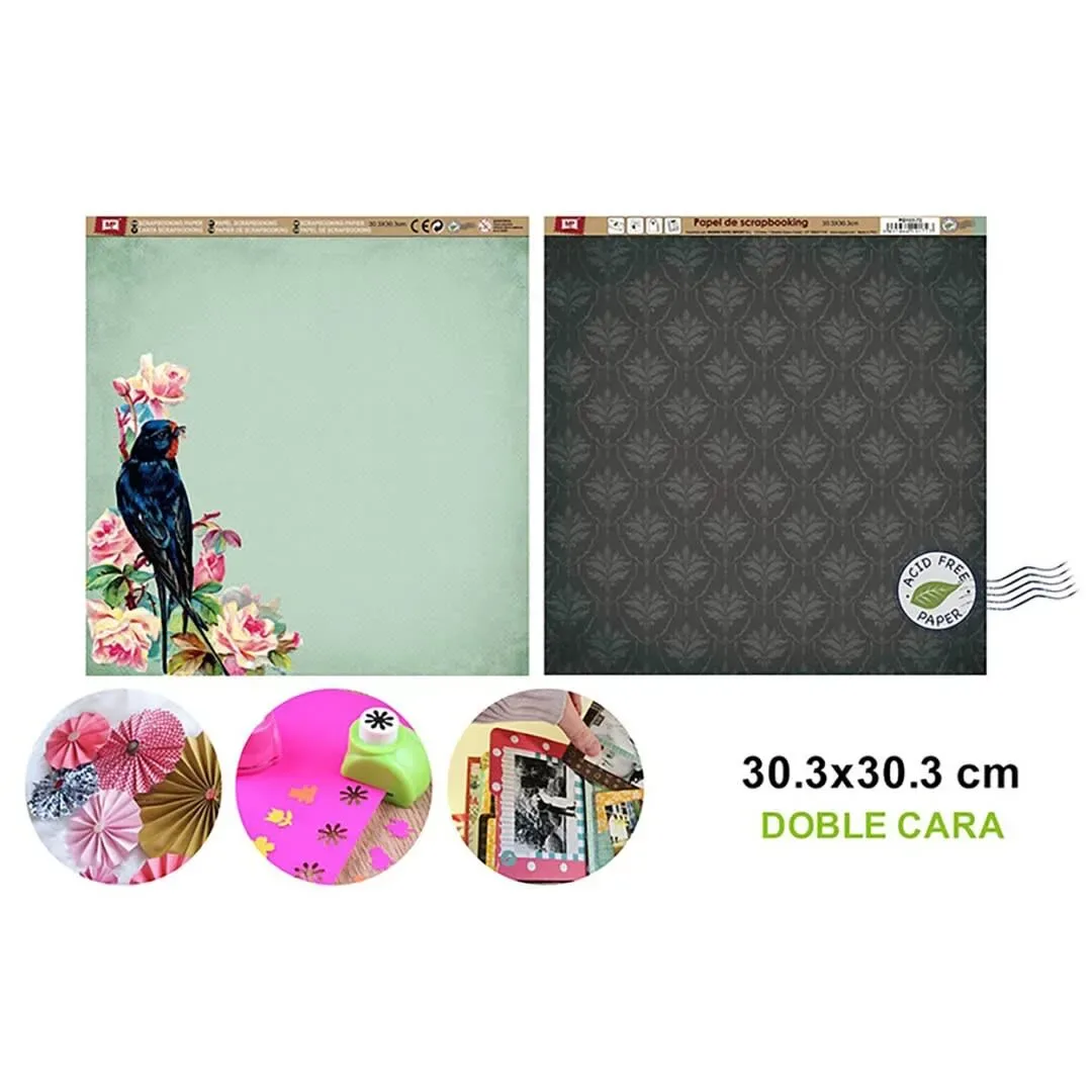 Papel De Scrapbooking Doble Cara Aves/Jardin Oscuro1