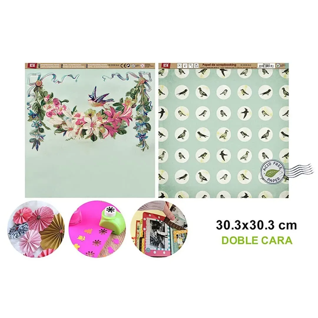 Papel De Scrapbooking Doble Cara Aves/Arreglos Florales d1