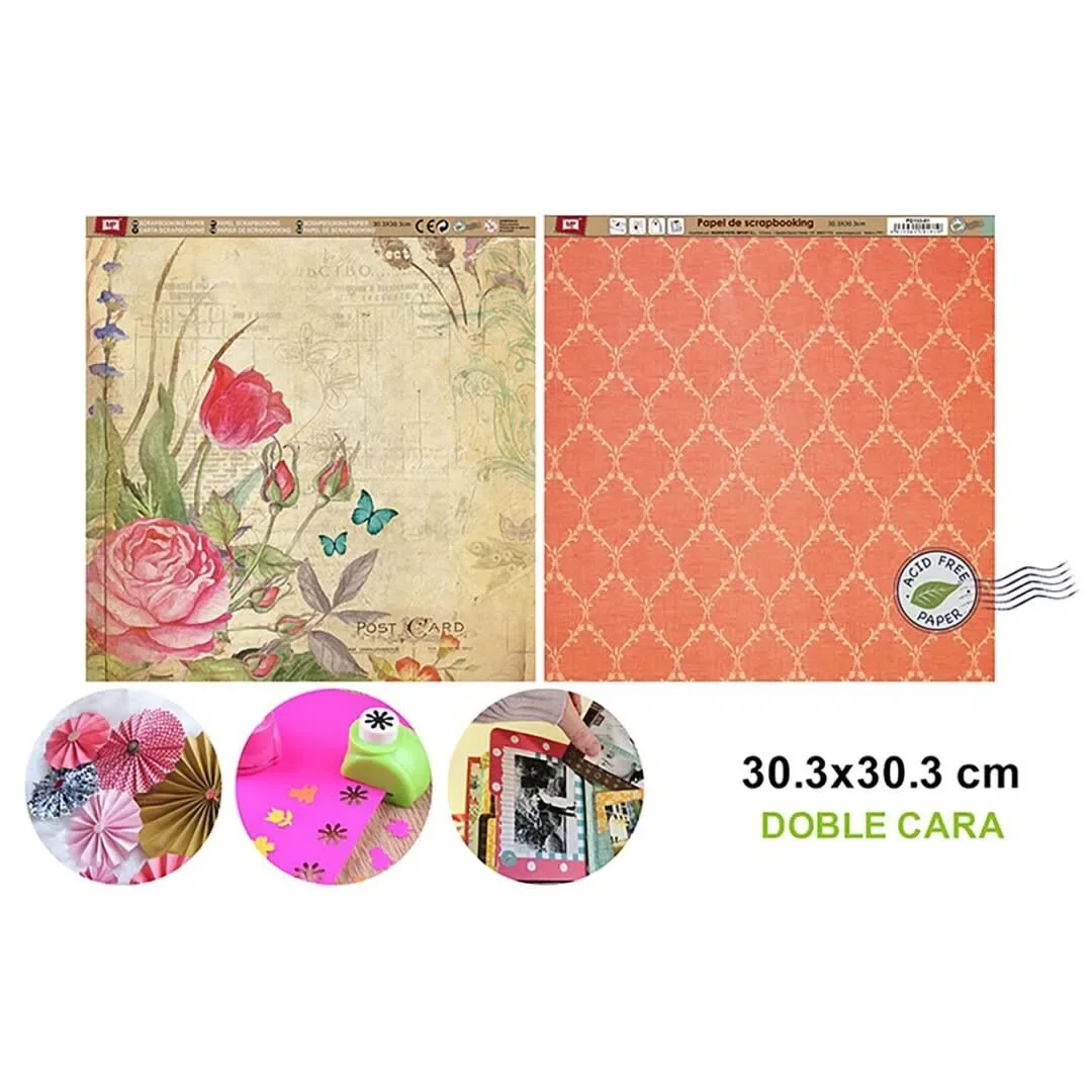 Papel De Scrapbooking Doble Cara Jardineria Antigua1