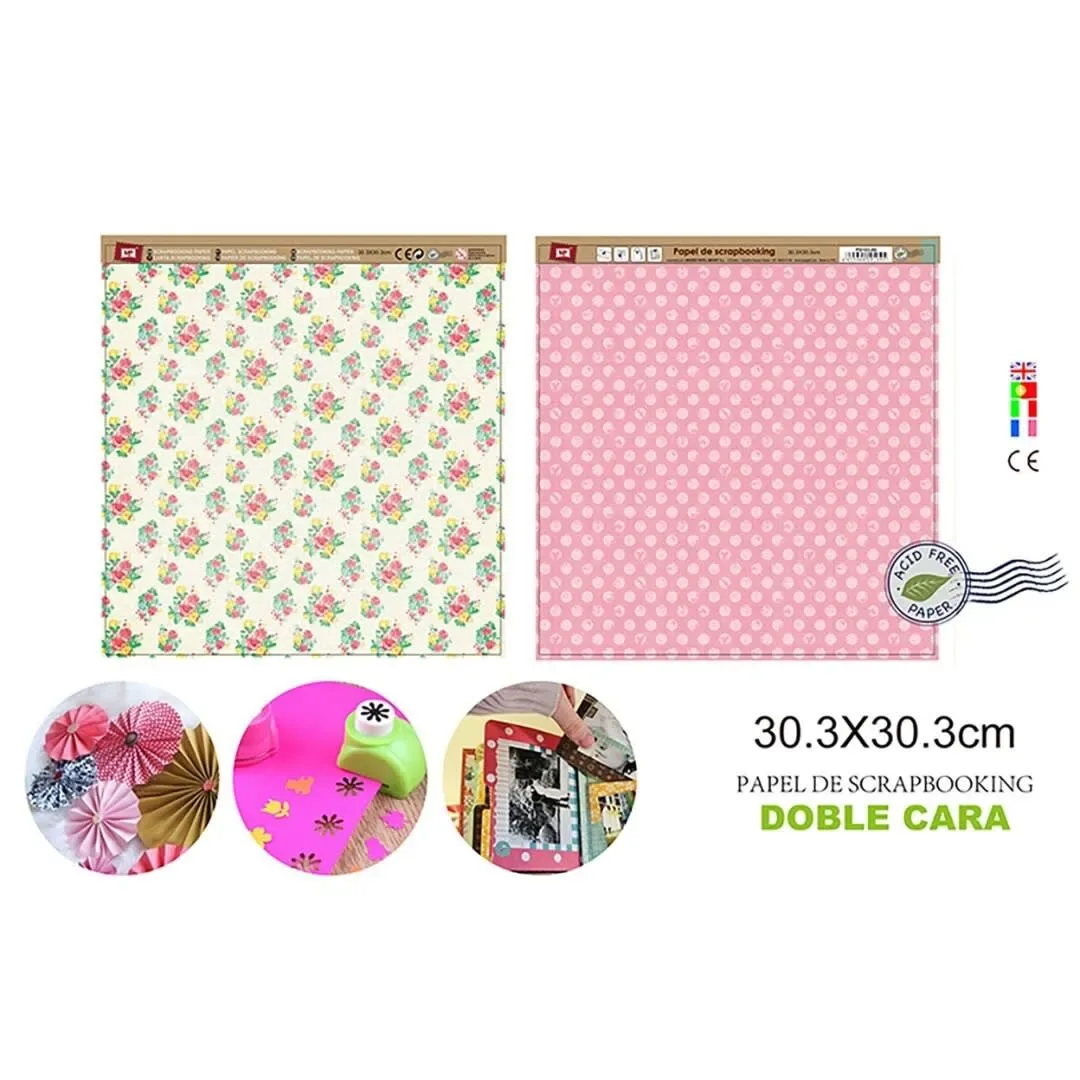 Papel De Scrapbooking Doble Cara Pelotitas/Ramilletes1