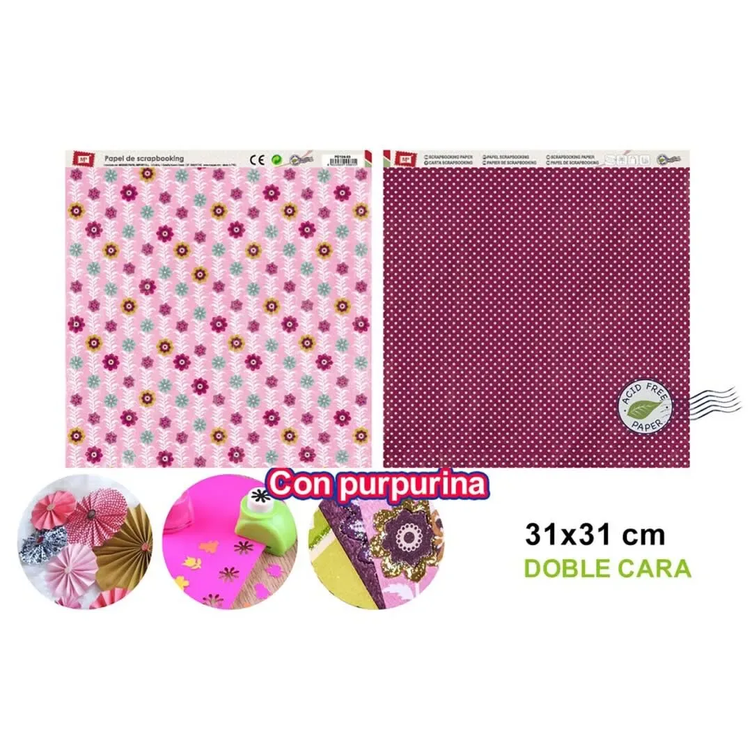 Papel De Scrapbooking Doble Cara Puntitos/Florecitas1
