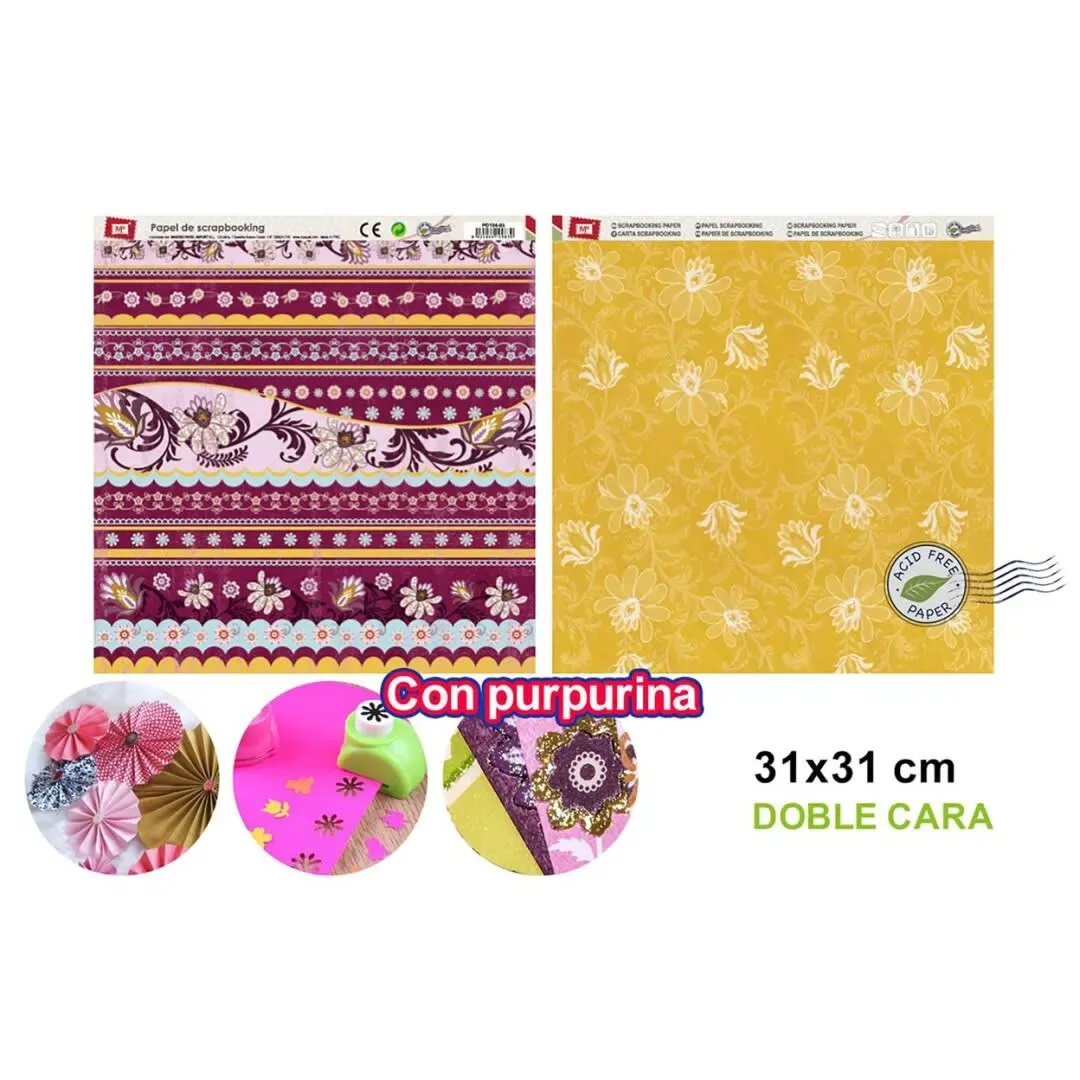Papel De Scrapbooking Doble Cara Flores Con Glitter1
