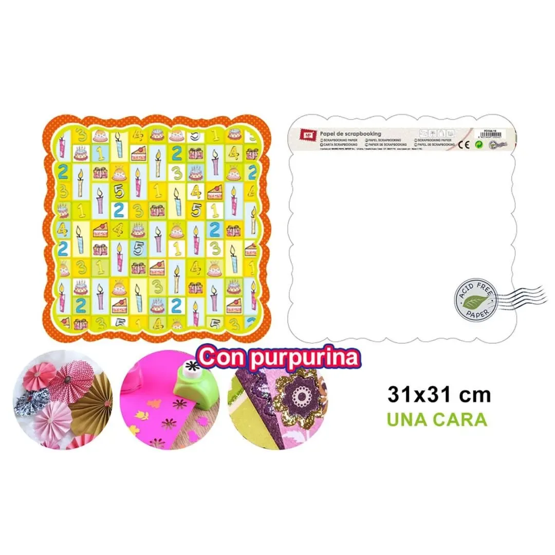 Papel De Scrapbooking Accesorios De Cumpleaños C/Glitter1