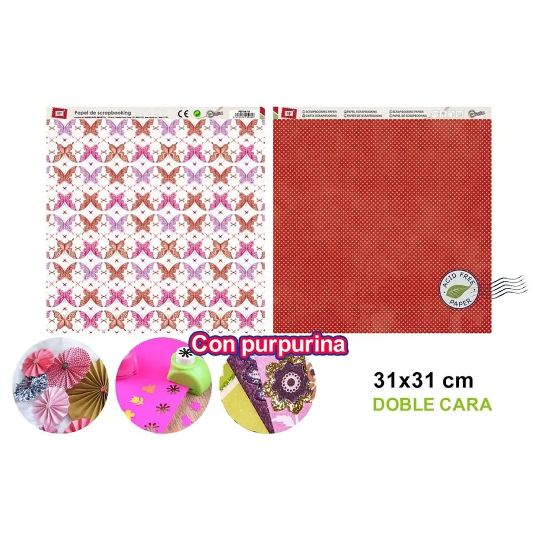 Papel De Scrapbooking Doble Cara Mariposas/Puntos/Glitter i1