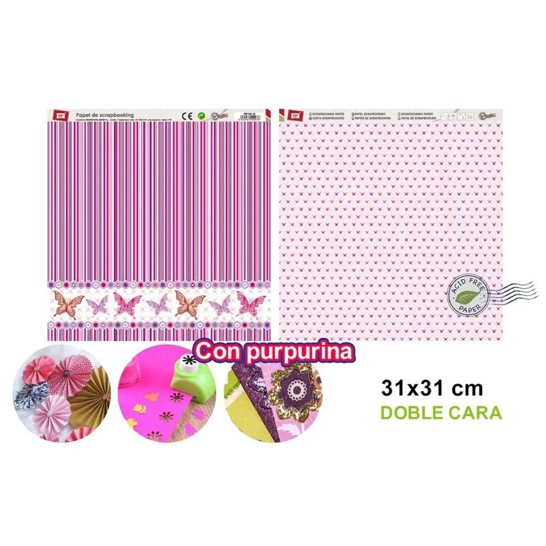 Papel De Scrapbooking Doble Cara Mariposas Con Glitter1